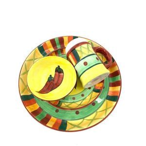 Emerald Collections Pepper Mexican Spanish Ceramic Serveware Platter Bowls 1058